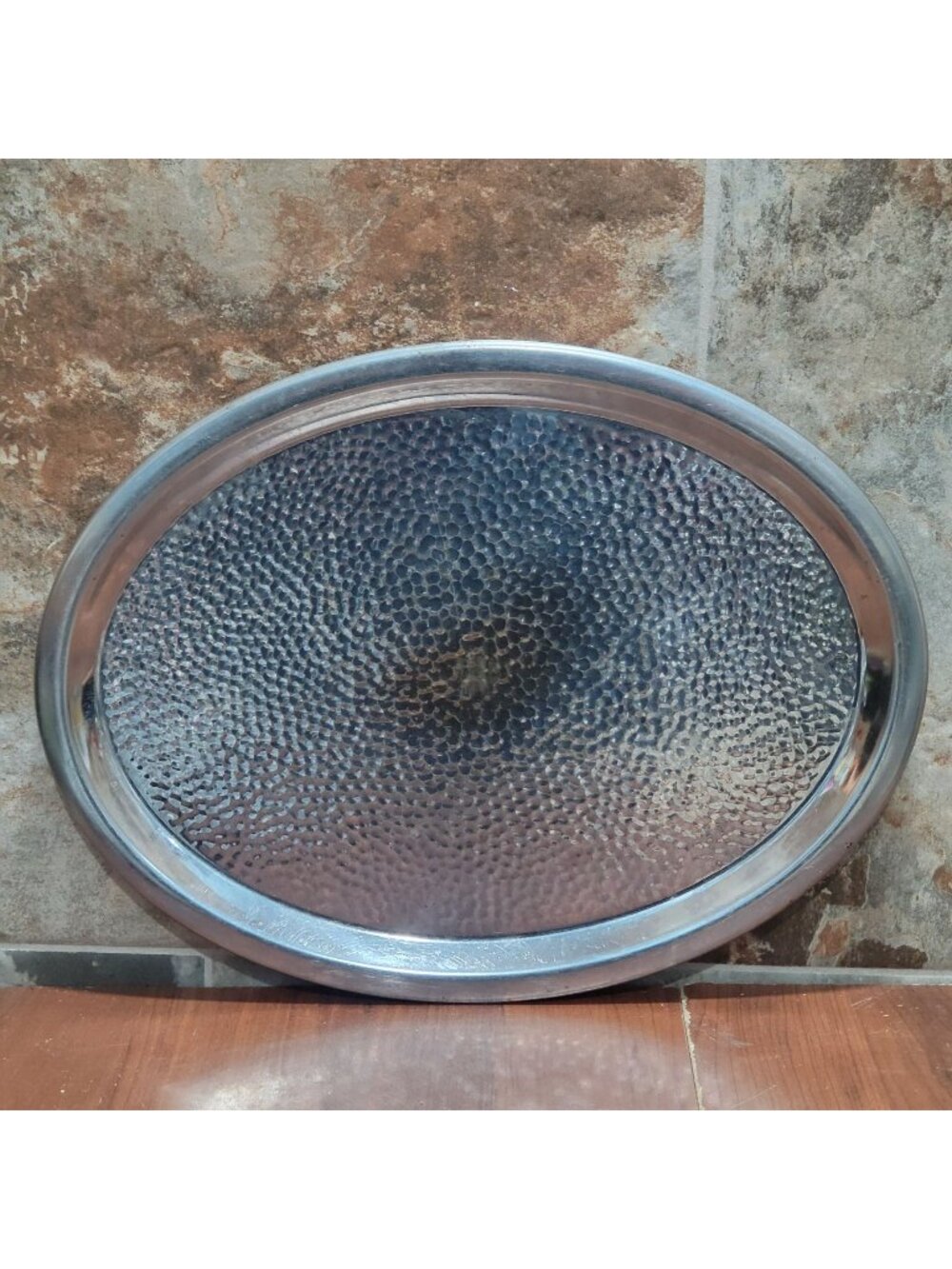 Oval Hammered Stainless Steel Serving Tray